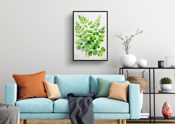 watercolour botanical print flowers adiantum pedatum minimalist living room