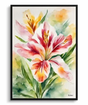 Peruvian Lily of the Incas Watercolour Botanical Art Print - Alstroemeria Framed Plant Wall Art