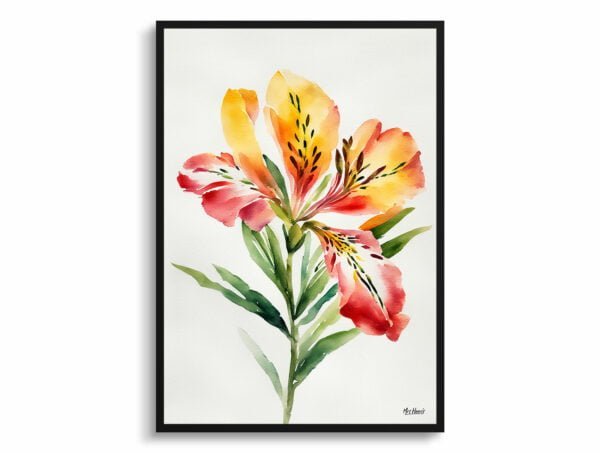 watercolour botanical print flowers alstroemeria minimalist front view