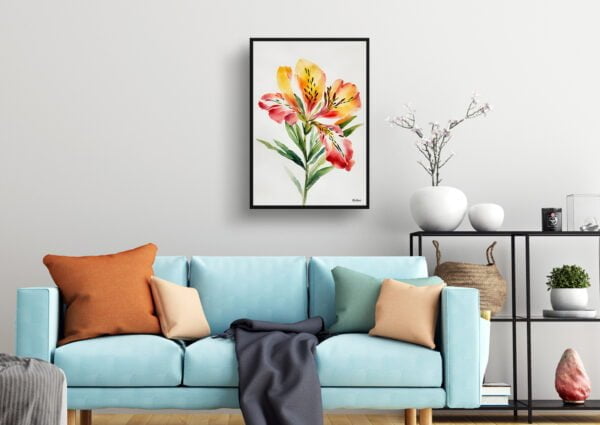 watercolour botanical print flowers alstroemeria minimalist living room