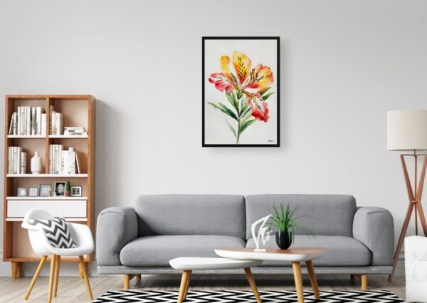 watercolour botanical print flowers alstroemeria minimalist office