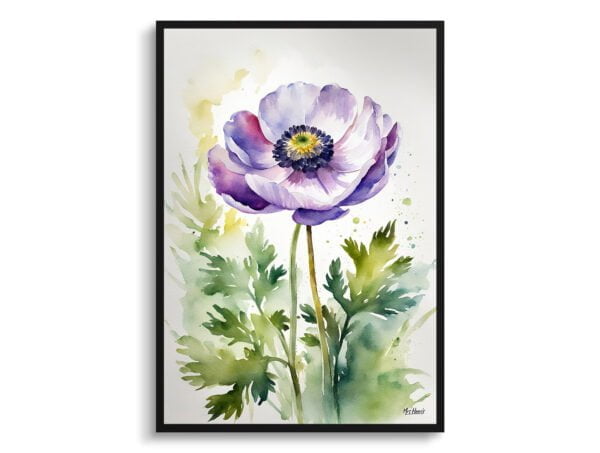 watercolour botanical print flowers anemone front view