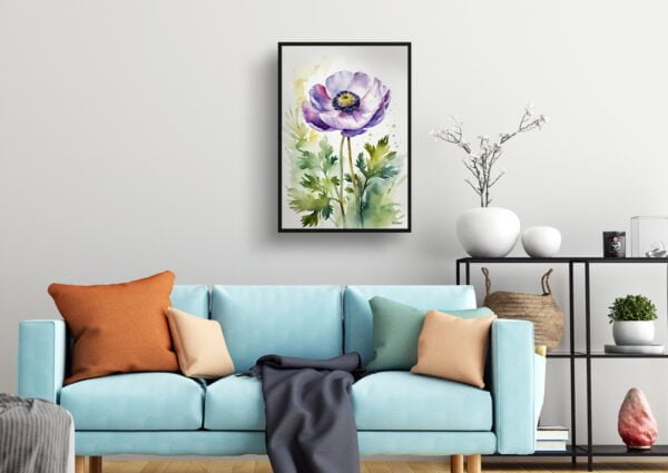 watercolour botanical print flowers anemone living room