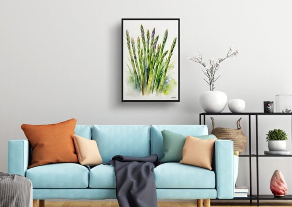 watercolour botanical print flowers asparagus officinalis gijnlim living room