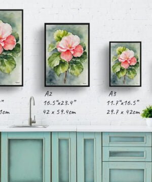 Begonia Watercolour Botanical Art Print - Wax semperflorens Framed Plant Wall Art 17 Begonia Watercolour Botanical Art Print - Wax semperflorens Framed Plant Wall Art - Image 4