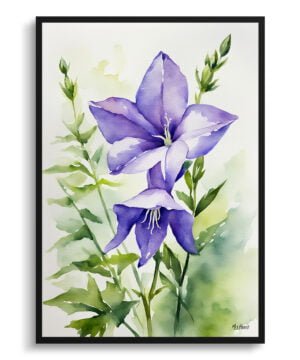 Bellflower (Campanula) Watercolour Botanical Art Print - Canterbury-bells Framed Plant Wall Art
