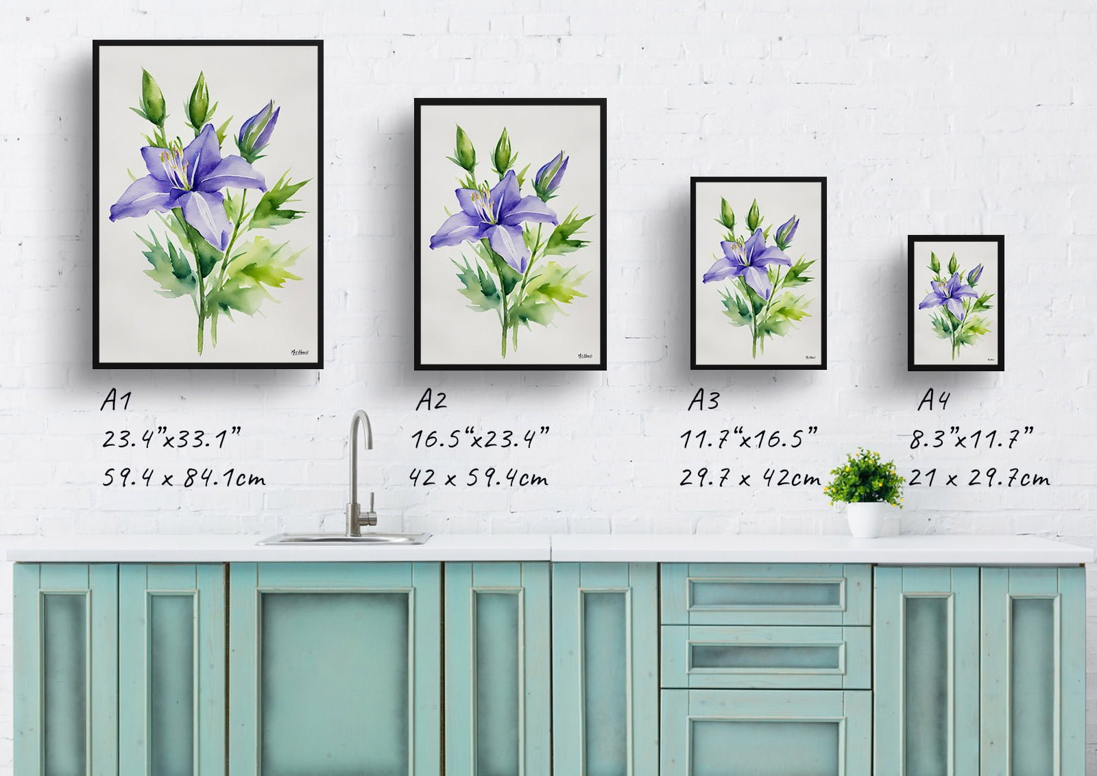 Bellflower (Campanula) Watercolour Botanical Art Print - Canterbury-bells Minimalist Framed Plant Wall Art 6 Bellflower (Campanula) Watercolour Botanical Art Print - Canterbury-bells Minimalist Framed Plant Wall Art - Image 4