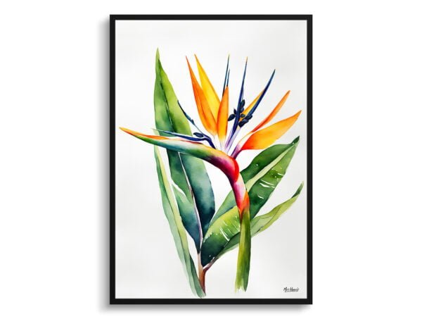 watercolour botanical print flowers bird of paradise minimalist front view