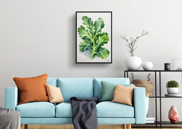 watercolour botanical print flowers brassica oleracea var gemmifera rubine minimalist living room