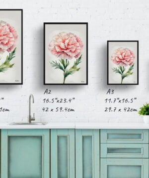 Pink Carnation Watercolour Botanical Art Print - Dianthus Gillyflower Minimalist Framed Plant Wall Art 17 Pink Carnation Watercolour Botanical Art Print - Dianthus Gillyflower Minimalist Framed Plant Wall Art - Image 4