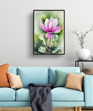 Cyclamen Persicum Watercolour Botanical Art Print - Persian Violet Framed Plant Wall Art - Image 2