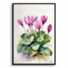 Cyclamen Persicum Watercolour Botanical Art Print - Persian Violet Minimalist Framed Plant Wall Art 1 watercolour botanical print flowers cyclamen coum minimalist front view
