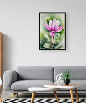 Cyclamen Persicum Watercolour Botanical Art Print - Persian Violet Framed Plant Wall Art - Image 3
