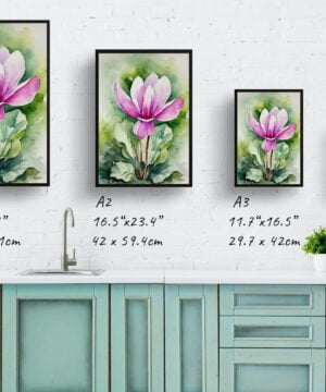 Cyclamen Persicum Watercolour Botanical Art Print - Persian Violet Framed Plant Wall Art - Image 4