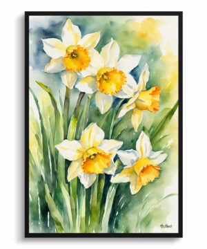 Narcissus Jonquil Watercolour Botanical Art Print - Daffodil Framed Plant Wall Art