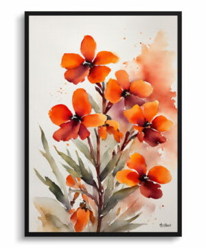 Wallflower Watercolour Botanical Art Print - Erysimum Winter Orchid Minimalist Framed Plant Wall Art