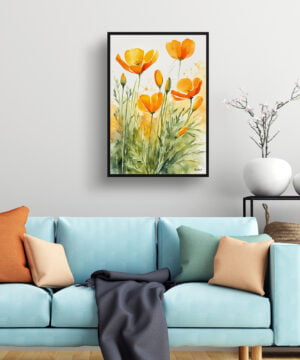Californica Poppy Watercolour Botanical Art Print - Eschscholzia Framed Plant Wall Art 15 Californica Poppy Watercolour Botanical Art Print - Eschscholzia Framed Plant Wall Art - Image 2