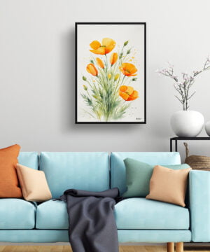 Californica Poppy Watercolour Botanical Art Print - Eschscholzia Minimalist Framed Plant Wall Art 15 Californica Poppy Watercolour Botanical Art Print - Eschscholzia Minimalist Framed Plant Wall Art - Image 2