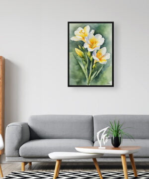 Cape-cowslip Watercolour Botanical Art Print - Freesia Framed Plant Wall Art 16 Cape-cowslip Watercolour Botanical Art Print - Freesia Framed Plant Wall Art - Image 3