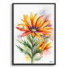 Gazania Watercolour Botanical Art Print - African Daily Treasure Flower Minimalist Framed Plant Wall Art 2 watercolour botanical print flowers gazania minimalist front view