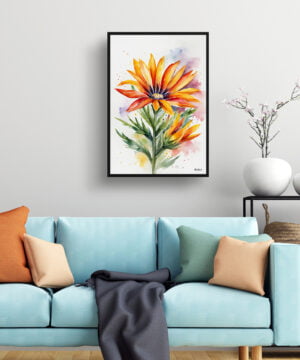 Gazania Watercolour Botanical Art Print - African Daily Treasure Flower Minimalist Framed Plant Wall Art 25 Gazania Watercolour Botanical Art Print - African Daily Treasure Flower Minimalist Framed Plant Wall Art - Image 2