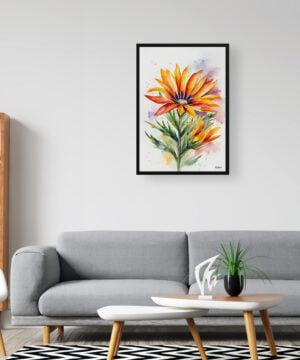 Gazania Watercolour Botanical Art Print - African Daily Treasure Flower Minimalist Framed Plant Wall Art 26 Gazania Watercolour Botanical Art Print - African Daily Treasure Flower Minimalist Framed Plant Wall Art - Image 3