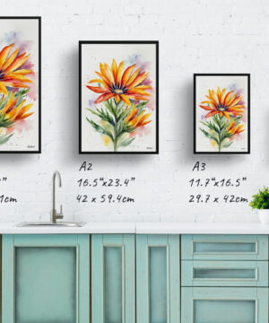 Gazania Watercolour Botanical Art Print - African Daily Treasure Flower Minimalist Framed Plant Wall Art 27 Gazania Watercolour Botanical Art Print - African Daily Treasure Flower Minimalist Framed Plant Wall Art - Image 4