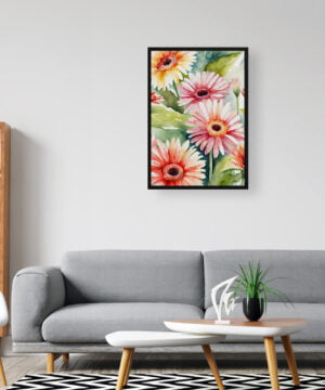 Jamesonii daisy Watercolour Botanical Art Print - Gerbera Framed Plant Wall Art 16 Jamesonii daisy Watercolour Botanical Art Print - Gerbera Framed Plant Wall Art - Image 3