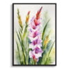 Sword Lily Watercolour Botanical Art Print - Gladiolus Communis Byzantinus Framed Plant Wall Art 2 watercolour botanical print flowers gladiolus communis byzantinus front view