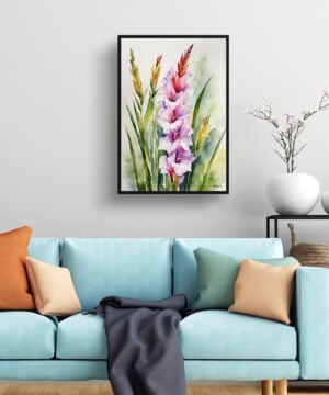Sword Lily Watercolour Botanical Art Print - Gladiolus Communis Byzantinus Framed Plant Wall Art 15 Sword Lily Watercolour Botanical Art Print - Gladiolus Communis Byzantinus Framed Plant Wall Art - Image 2