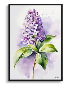 French Lilac Watercolour Botanical Art Print - Minimalist Framed Plant Wall Art