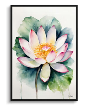 Lotus flower Watercolour Botanical Art Print - Sacred Minimalist Framed Plant Wall Art