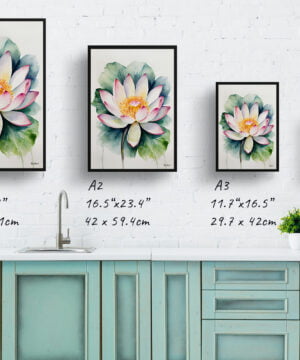 Lotus flower Watercolour Botanical Art Print - Sacred Minimalist Framed Plant Wall Art 17 Lotus flower Watercolour Botanical Art Print - Sacred Minimalist Framed Plant Wall Art - Image 4