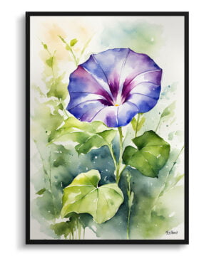 Morning Glory Blue Watercolour Botanical Art Print - Ipomoea Purpurea Framed Plant Wall Art