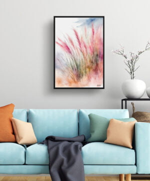 Hairawn Muhly Wash Watercolour Botanical Art Print - Muhlenbergia capillaris Framed Plant Wall Art - Image 2