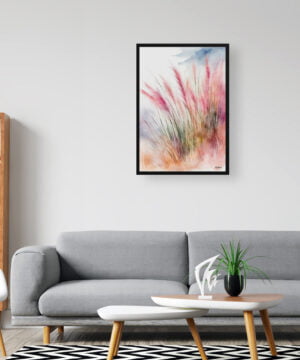 Hairawn Muhly Wash Watercolour Botanical Art Print - Muhlenbergia capillaris Framed Plant Wall Art - Image 3