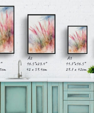 Hairawn Muhly Wash Watercolour Botanical Art Print - Muhlenbergia capillaris Framed Plant Wall Art - Image 4