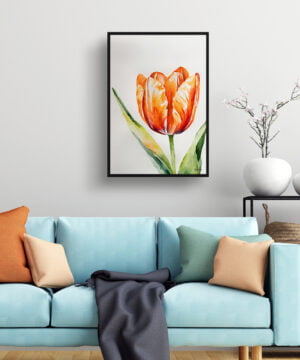 Orange tulip Watercolour Botanical Art Print - Tulipa Framed Plant Wall Art 15 Orange tulip Watercolour Botanical Art Print - Tulipa Framed Plant Wall Art - Image 2