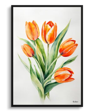 Orange tulip Watercolour Botanical Art Print - Minimalist Tulipa Framed Plant Wall Art