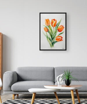 Orange tulip Watercolour Botanical Art Print - Minimalist Tulipa Framed Plant Wall Art 16 Orange tulip Watercolour Botanical Art Print - Minimalist Tulipa Framed Plant Wall Art - Image 3