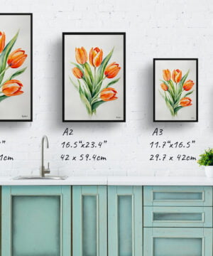 Orange tulip Watercolour Botanical Art Print - Minimalist Tulipa Framed Plant Wall Art 17 Orange tulip Watercolour Botanical Art Print - Minimalist Tulipa Framed Plant Wall Art - Image 4