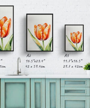 Orange tulip Watercolour Botanical Art Print - Tulipa Framed Plant Wall Art 17 Orange tulip Watercolour Botanical Art Print - Tulipa Framed Plant Wall Art - Image 4