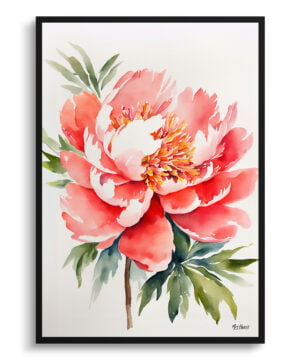 Herbaceous Watercolour Botanical Art Print - Peony Minimalist Framed Plant Wall Art