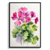 Pink Geranium Watercolour Botanical Art Print - Minimalist Framed Plant Wall Art 2 watercolour botanical print flowers pink geranium minimalist front view