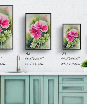Pink Geranium Watercolour Botanical Art Print - Framed Plant Wall Art 17 Pink Geranium Watercolour Botanical Art Print - Framed Plant Wall Art - Image 4