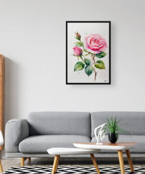 Rosa Watercolour Botanical Art Print - Pink rose Minimalist Framed Plant Wall Art 16 Rosa Watercolour Botanical Art Print - Pink rose Minimalist Framed Plant Wall Art - Image 3