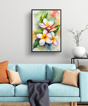 Frangipani Watercolour Botanical Art Print - Plumeria Framed Plant Wall Art 15 Frangipani Watercolour Botanical Art Print - Plumeria Framed Plant Wall Art - Image 2
