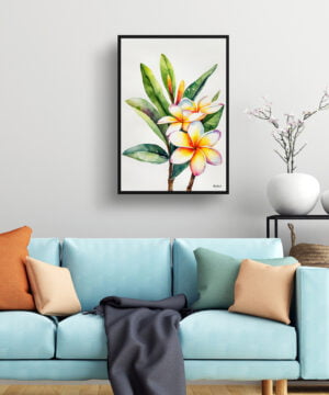 Frangipani Watercolour Botanical Art Print - Plumeria Minimalist Framed Plant Wall Art 15 Frangipani Watercolour Botanical Art Print - Plumeria Minimalist Framed Plant Wall Art - Image 2