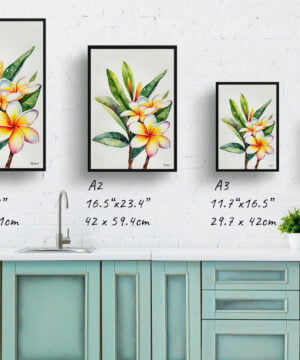Frangipani Watercolour Botanical Art Print - Plumeria Minimalist Framed Plant Wall Art 17 Frangipani Watercolour Botanical Art Print - Plumeria Minimalist Framed Plant Wall Art - Image 4