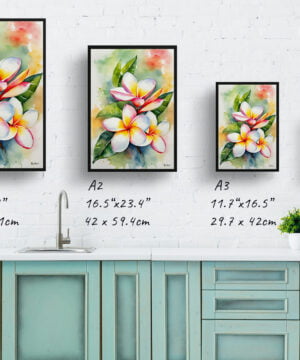 Frangipani Watercolour Botanical Art Print - Plumeria Framed Plant Wall Art 17 Frangipani Watercolour Botanical Art Print - Plumeria Framed Plant Wall Art - Image 4